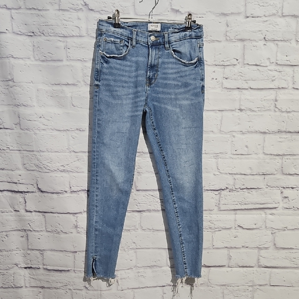 Kensie Medium Blue Cropped Raw-Hem Skinny Jeans